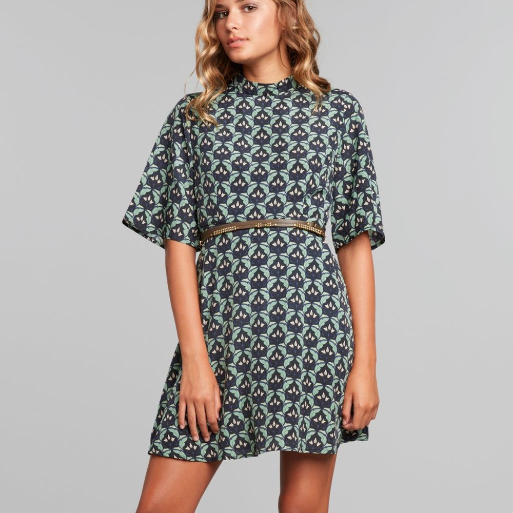 Retro Mosaic High Neck Dress